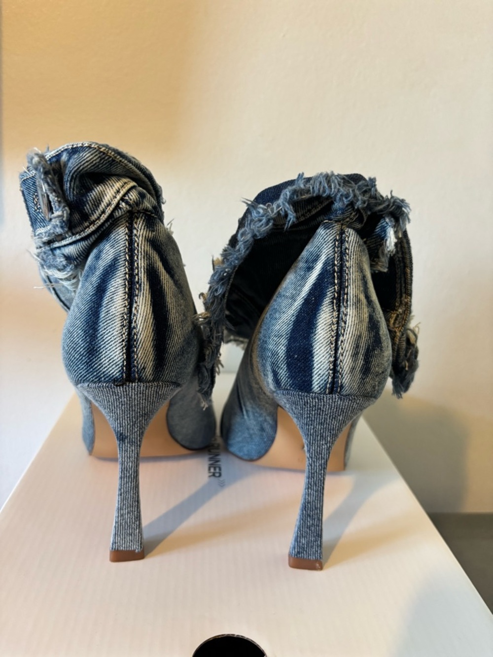Azalea Wang Denim Distressed High Heel Booties - Blue - Picture 5 of 7
